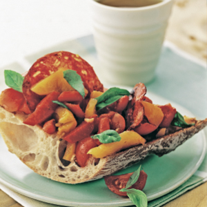 Chorizo, grilled capsicum and tomato bruschetta | Reader's Digest Asia